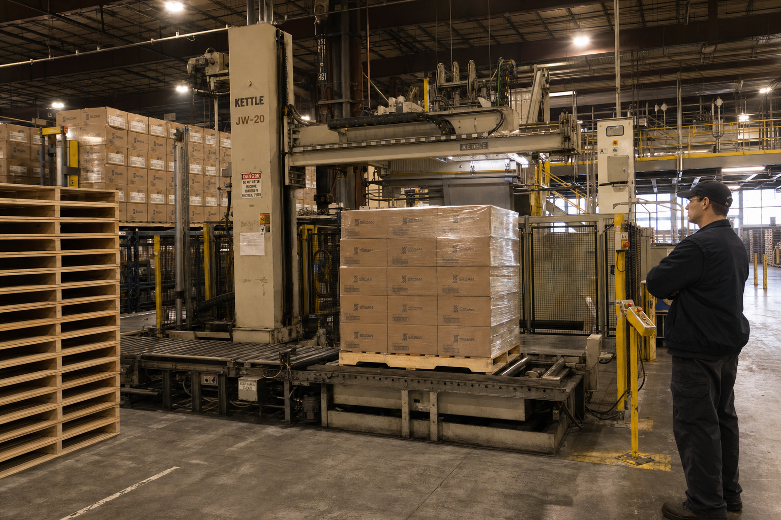 Robotpalletiseermachine in actie bij productielijn