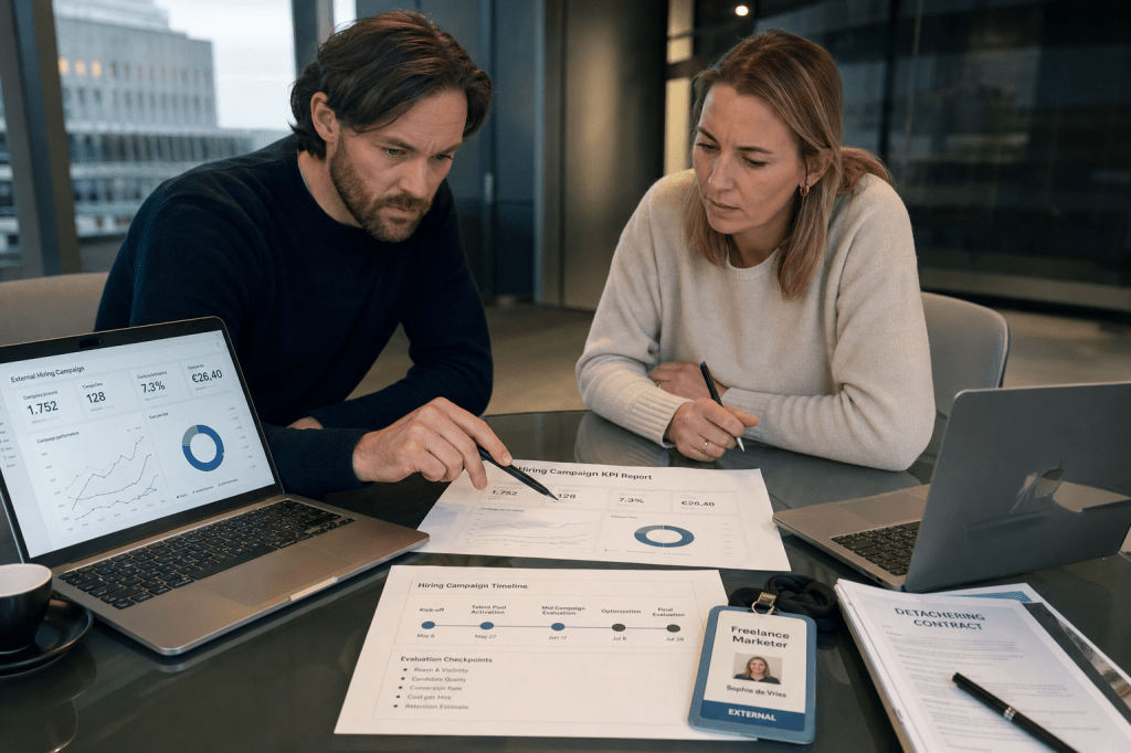 Hoe meet je het succes van een inhuurtraject via een detacheringsbureau marketing (welke KPI’s en evaluatiemomenten spreek je af om ROI en impact te&nbsp;bewaken)?