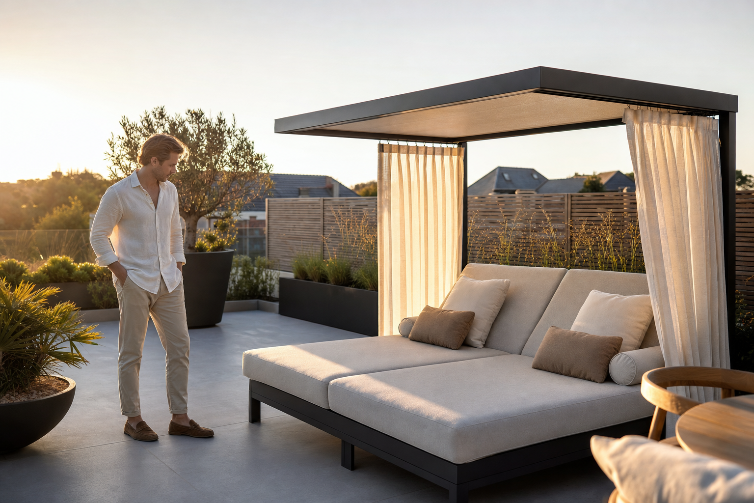 Luxe loungebed buiten in tuin