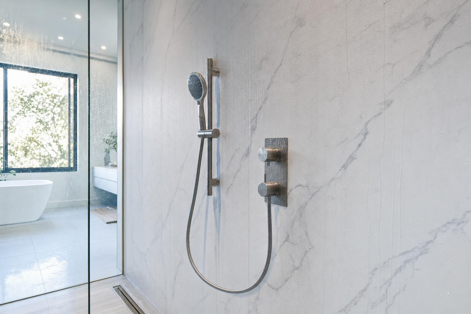 Wandpaneel marmer in badkamer