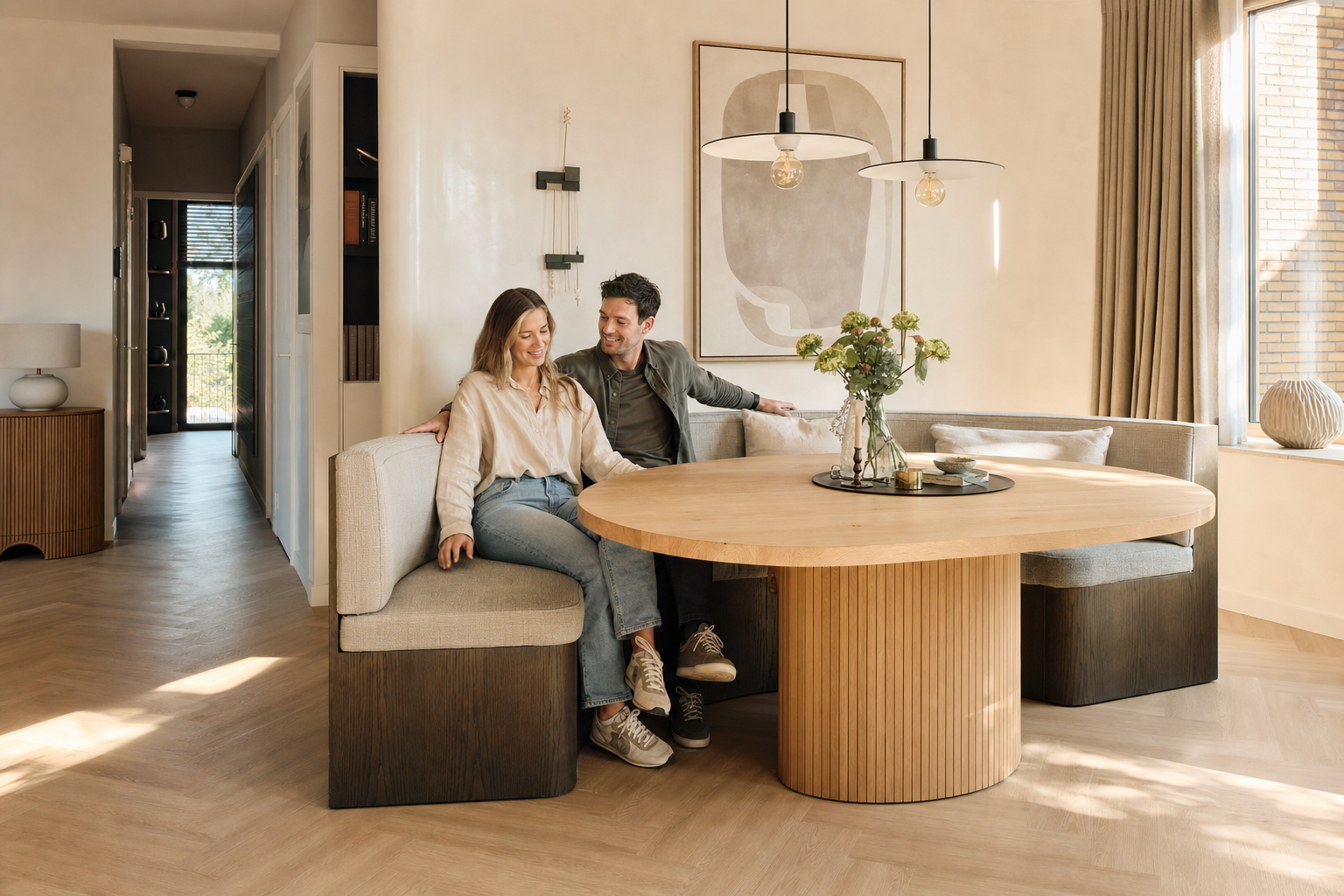 Ronde eetkamerbank met ronde eettafel