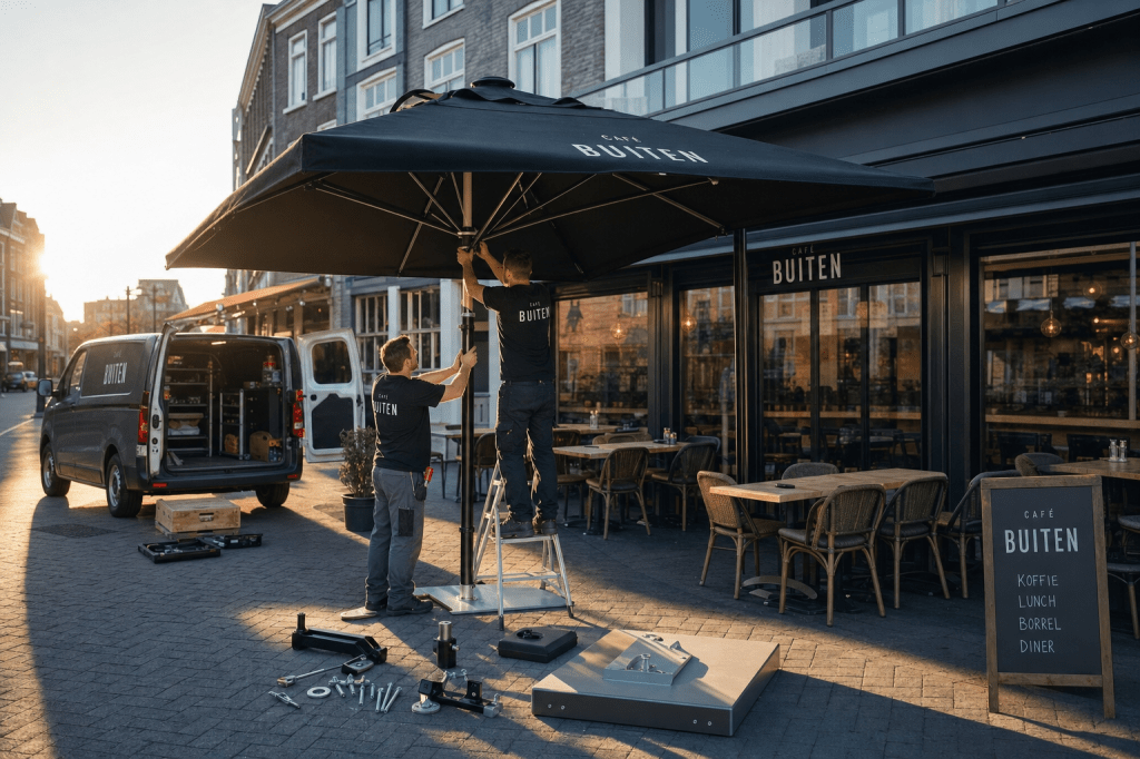 Wat kost een professionele parasol voor de horeca: van aanschaf en montage tot onderhoud en eventuele&nbsp;reparaties?